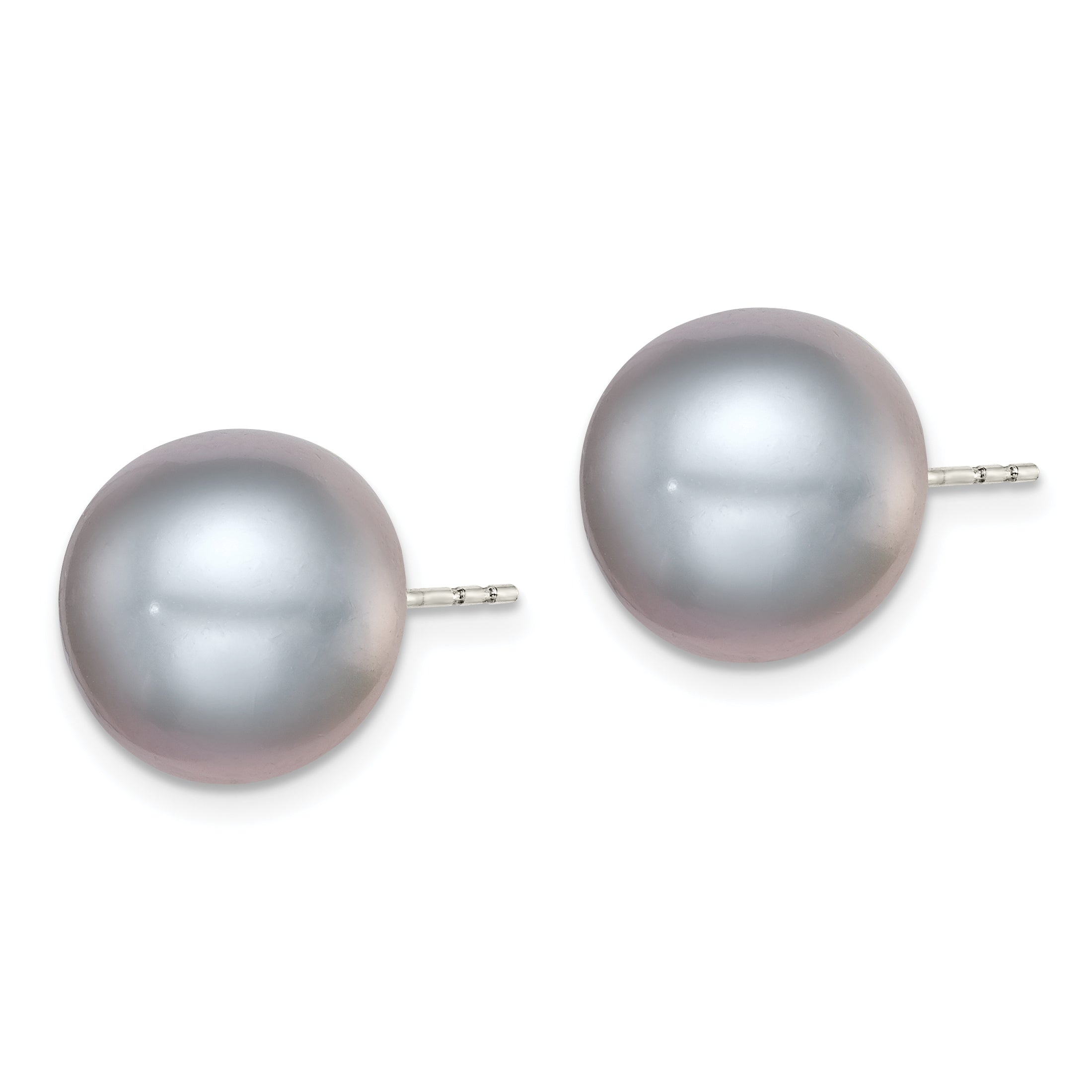 Sterling Silver Rhodium-Plated 12-13mm Grey Freshwater Cultured Pearl Stud Earrings
