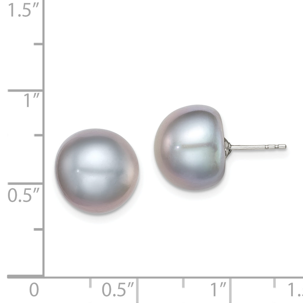 Sterling Silver Rhodium-Plated 12-13mm Grey Freshwater Cultured Pearl Stud Earrings