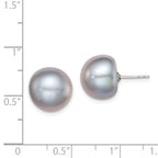 Sterling Silver Rhodium-Plated 12-13mm Grey Freshwater Cultured Pearl Stud Earrings