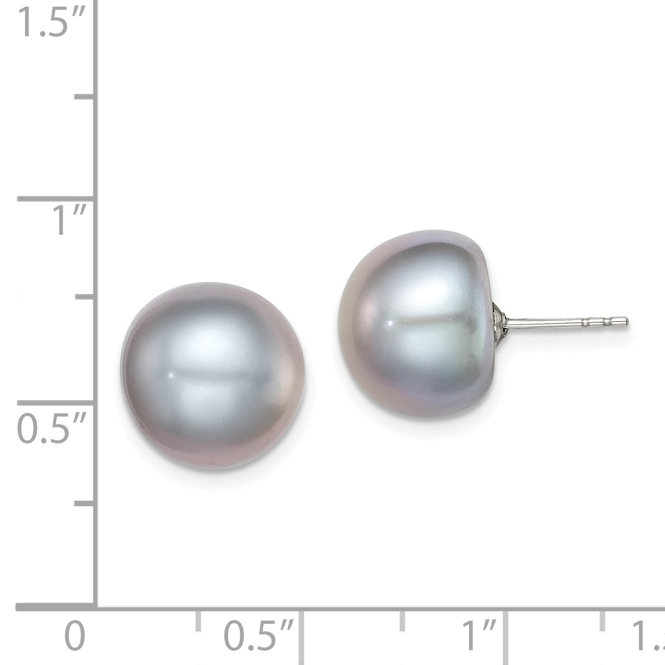 Sterling Silver Rhodium-Plated 12-13mm Grey Freshwater Cultured Pearl Stud Earrings