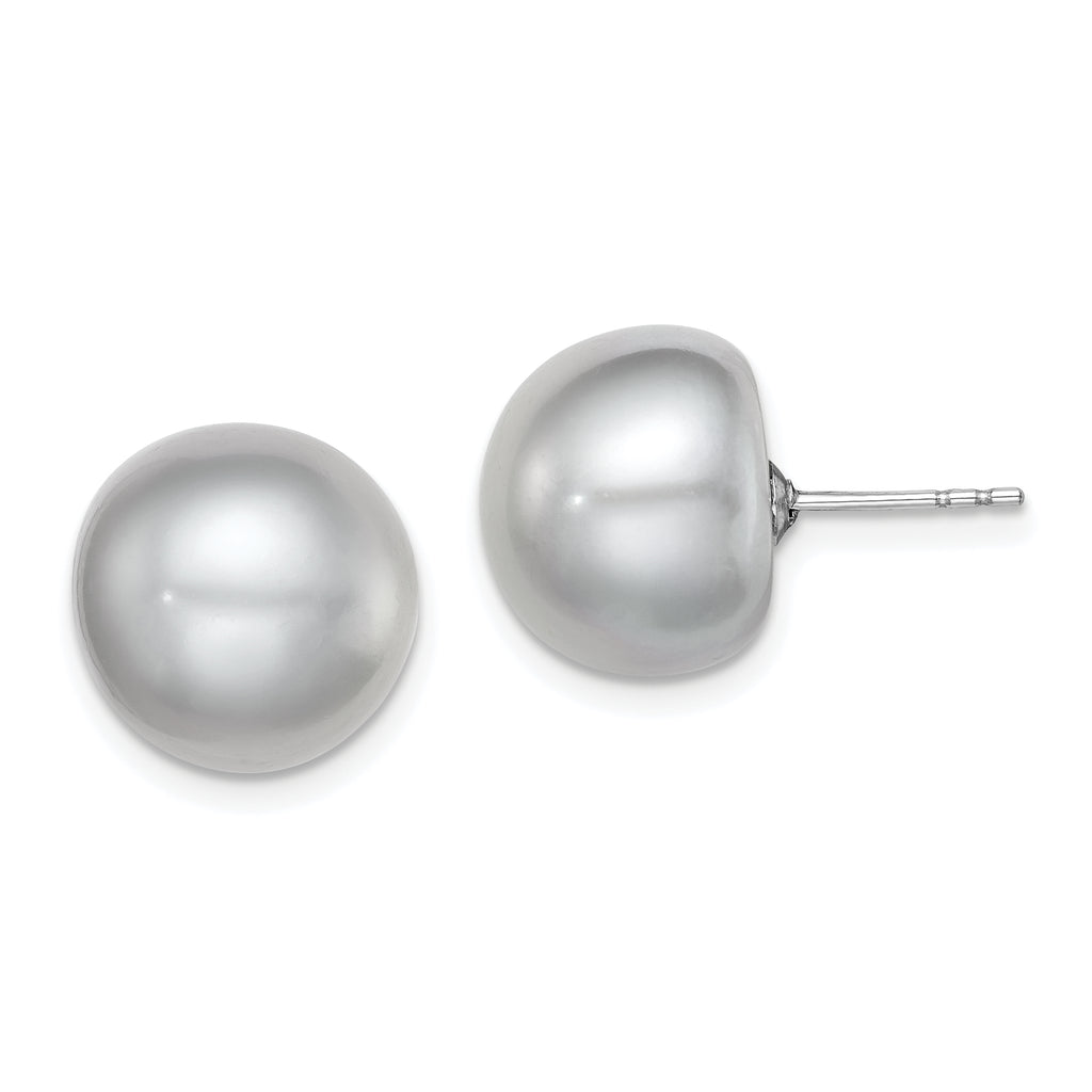 Sterling Silver Rhodium-Plated 12-13mm Grey Freshwater Cultured Pearl Stud Earrings