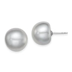 Sterling Silver Rhodium-Plated 12-13mm Grey Freshwater Cultured Pearl Stud Earrings