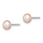 Sterling Silver Rhodium-Plated 5-6mm Pink Freshwater Cultured Pearl Stud Earrings