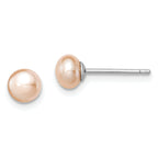 Sterling Silver Rhodium-Plated 5-6mm Pink Freshwater Cultured Pearl Stud Earrings
