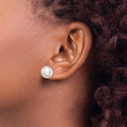 Pink Button Freshwater Pearl Stud Earrings in Sterling Silver, 11-12mm - Sophia Jewelers