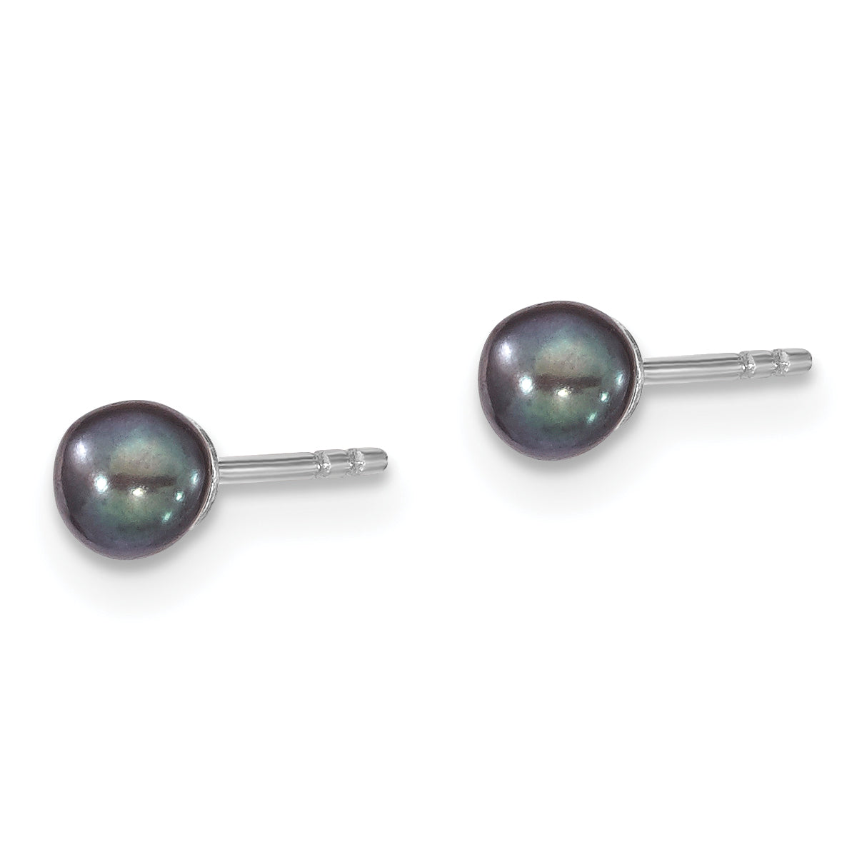 Sterling Silver Rhodium-plated 3-4mm Black Round Freshwater Cultured Pearl Post Earrings Secondary image