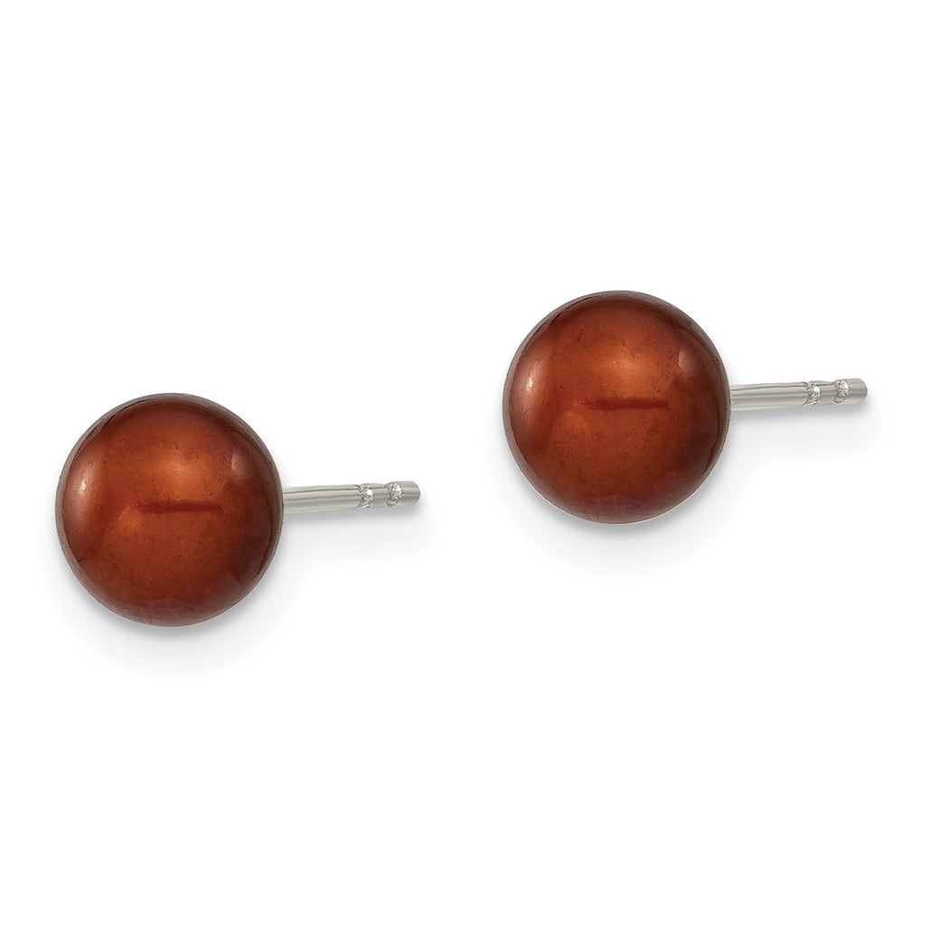 Sterling Silver Rhodium-Plated 6-7mm Brown Freshwater Cultured Pearl Stud Earrings