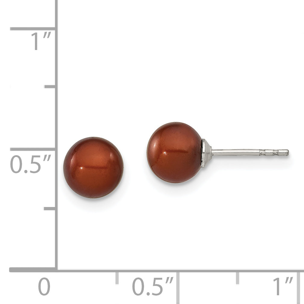 Sterling Silver Rhodium-Plated 6-7mm Brown Freshwater Cultured Pearl Stud Earrings