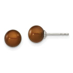 Sterling Silver Rhodium-Plated 6-7mm Brown Freshwater Cultured Pearl Stud Earrings