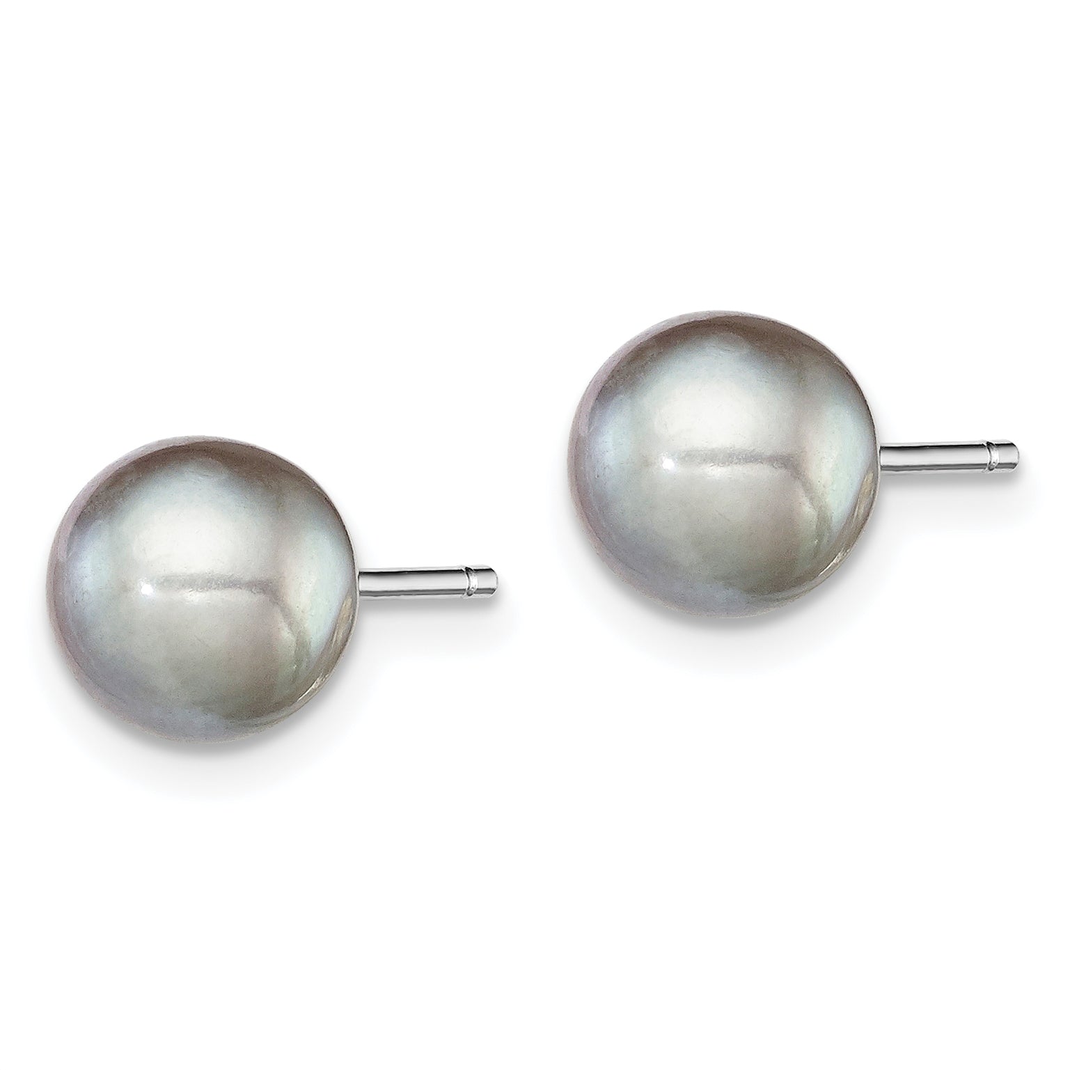 Sterling Silver Rhodium-plated 7-8mm Grey Round Freshwater Cultured Pearl Post Earrings