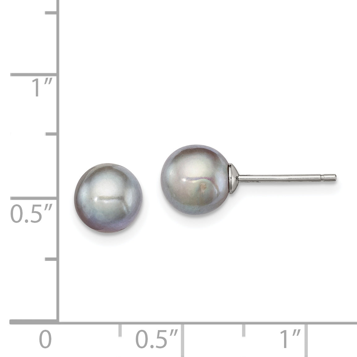 Sterling Silver Rhodium-plated 7-8mm Grey Round Freshwater Cultured Pearl Post Earrings