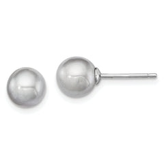 Sterling Silver Rhodium-plated 7-8mm Grey Round Freshwater Cultured Pearl Post Earrings