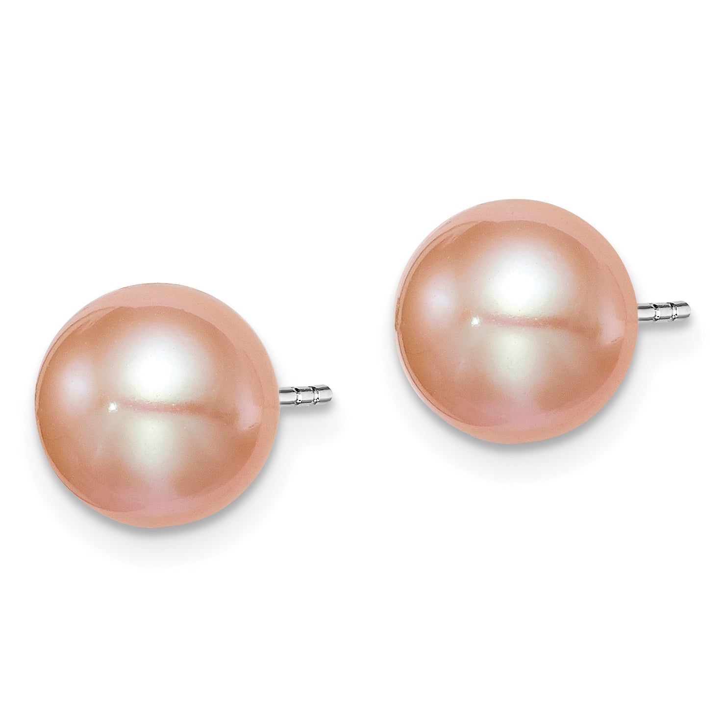 Sterling Silver Rhodium-Plated 8-9mm Pink Freshwater Cultured Pearl Stud Earrings