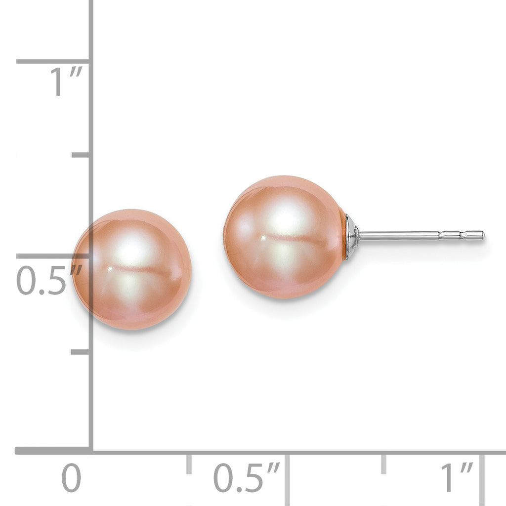 Sterling Silver Rhodium-Plated 8-9mm Pink Freshwater Cultured Pearl Stud Earrings