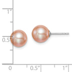 Sterling Silver Rhodium-Plated 8-9mm Pink Freshwater Cultured Pearl Stud Earrings