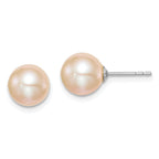 Sterling Silver Rhodium-Plated 8-9mm Pink Freshwater Cultured Pearl Stud Earrings