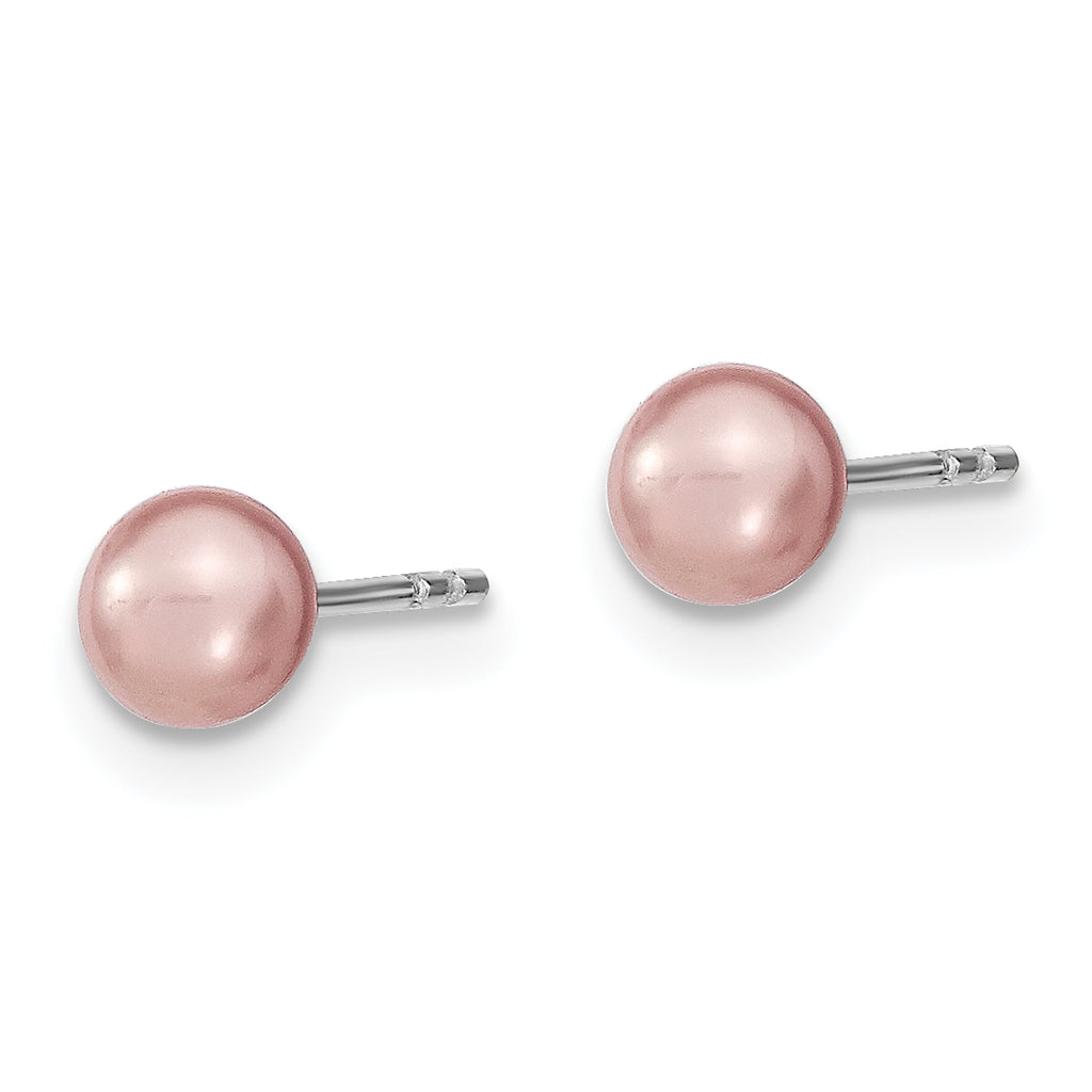 Sterling Silver Rhodium-plated 4-5mm Purple Round Freshwater Cultured Pearl Post Earrings
