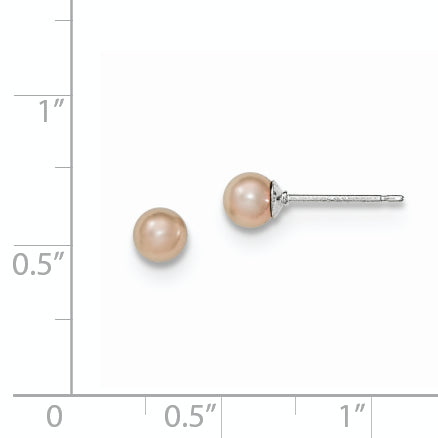 Sterling Silver Rhodium-plated 4-5mm Purple Round Freshwater Cultured Pearl Post Earrings