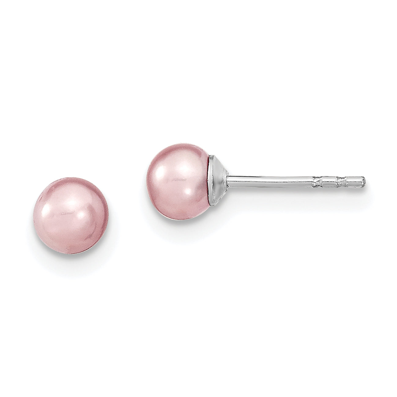 Sterling Silver Rhodium-plated 4-5mm Purple Round Freshwater Cultured Pearl Post Earrings Main image
