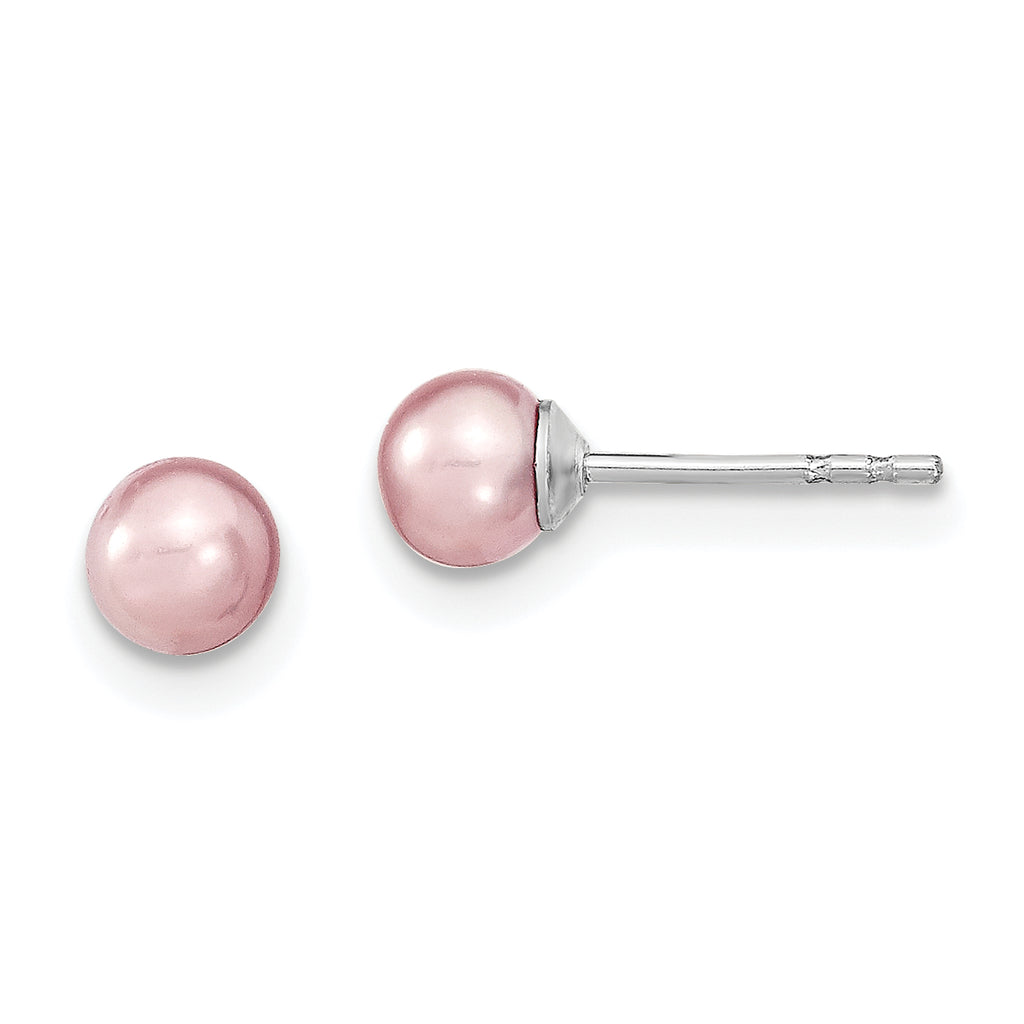 Sterling Silver Rhodium-plated 4-5mm Purple Round Freshwater Cultured Pearl Post Earrings