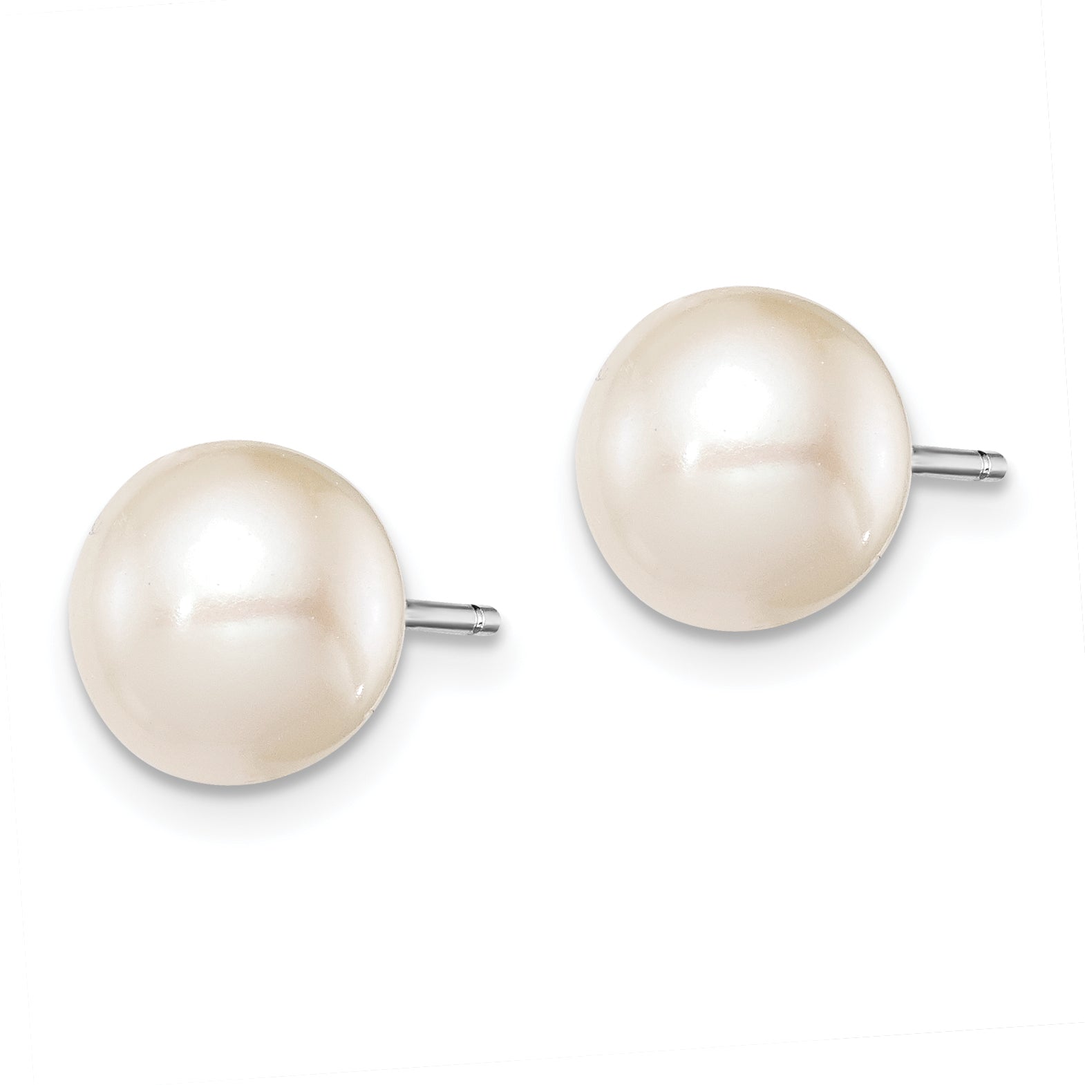 Sterling Silver Rhodium-plated 8-9mm White Round Freshwater Cultured Pearl Post Earrings Secondary image