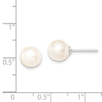 Sterling Silver Rhodium-plated 8-9mm White Round Freshwater Cultured Pearl Post Earrings