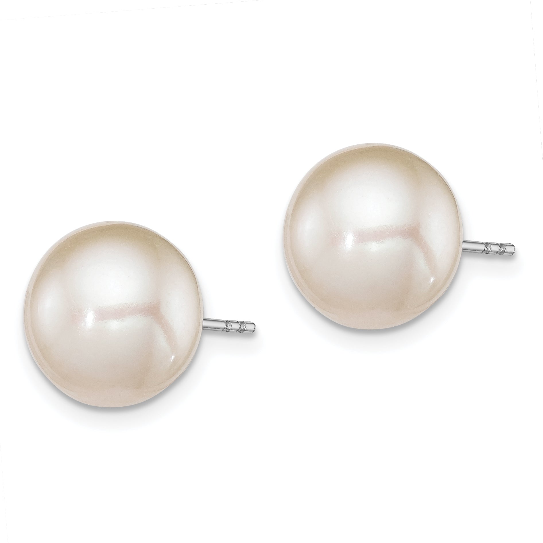 Sterling Silver Rhodium-plated 10-11mm White Round Freshwater Cultured Pearl Post Earrings Secondary image