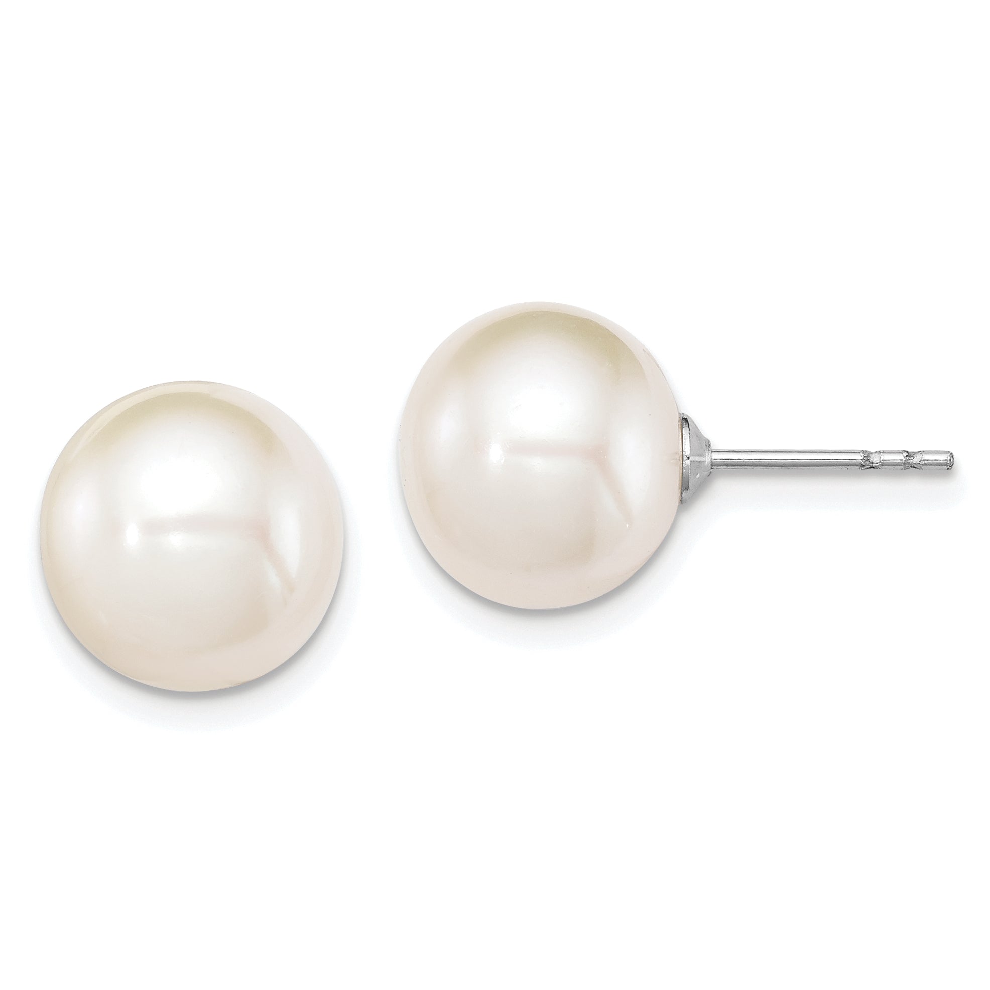 Sterling Silver Rhodium-plated 10-11mm White Round Freshwater Cultured Pearl Post Earrings Main image