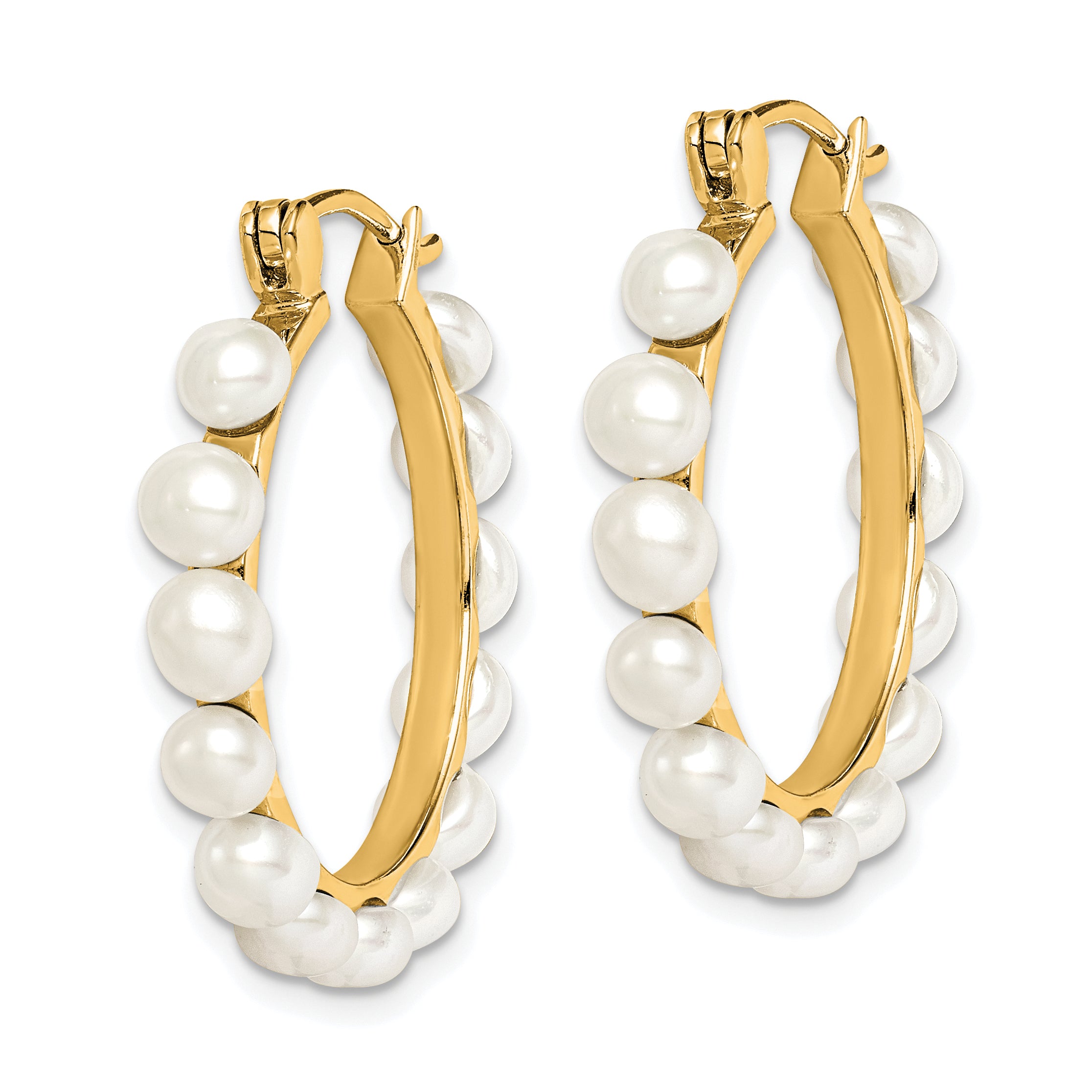 Sterling Silver Gold-plated 4-5mm White Button Freshwater Cultured Pearl Hoop Earrings Secondary image