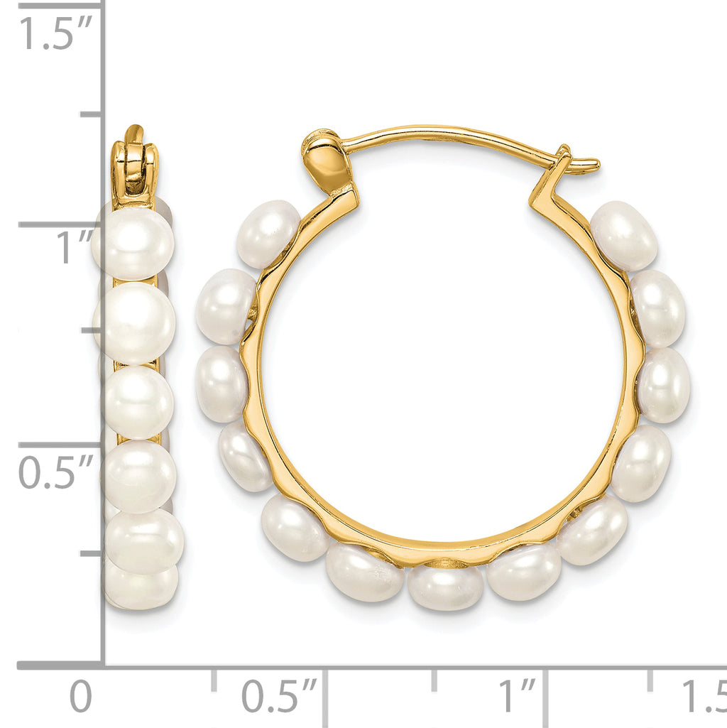 Button Freshwater Pearl Hoop Earrings in Gold-Plated Sterling Silver - Sophia Jewelers
