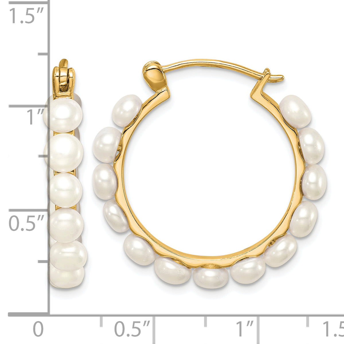 Button Freshwater Pearl Hoop Earrings in Gold-Plated Sterling Silver - Sophia Jewelers