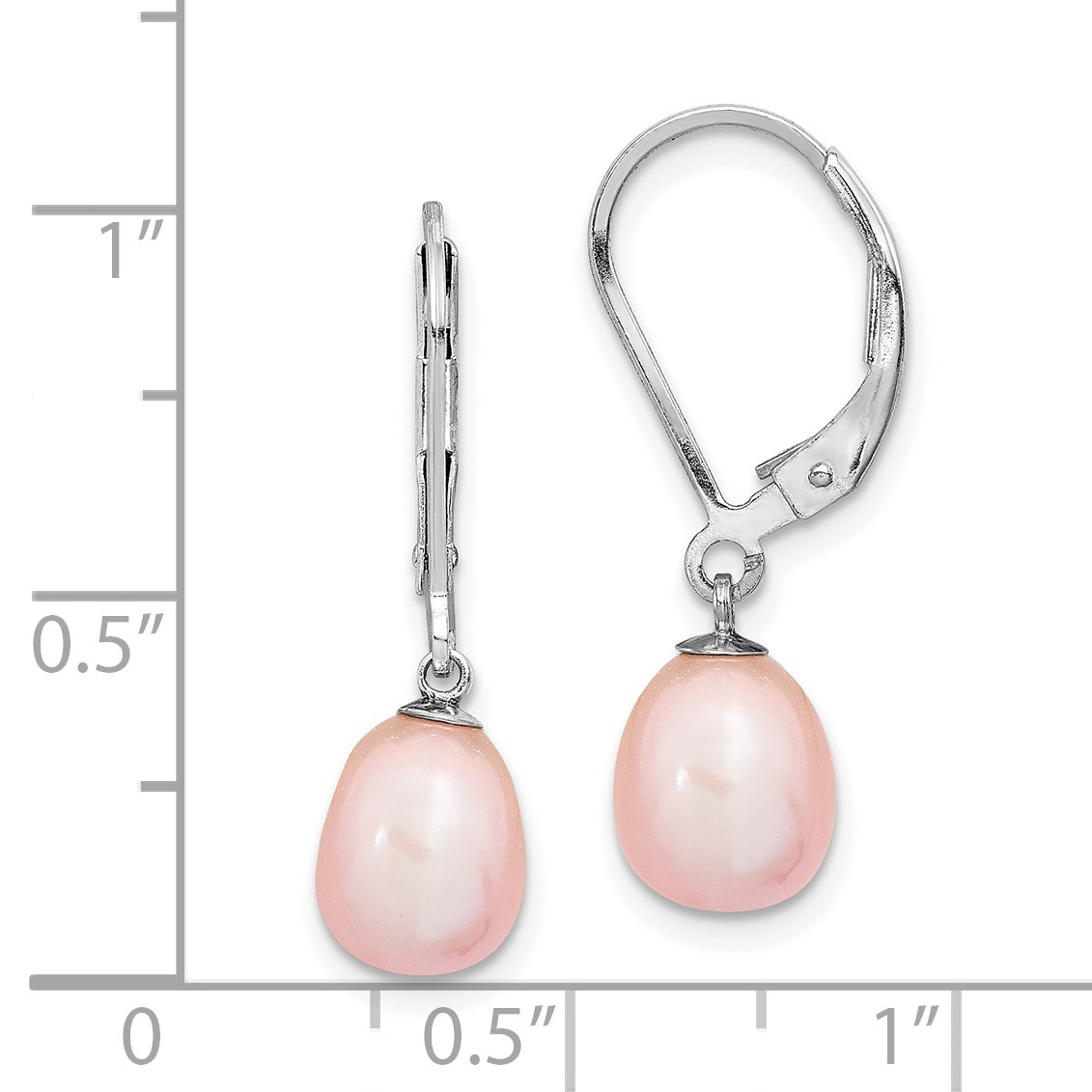 Sterling Silver Rhodium-plated 7-8mm Pink Teardrop Freshwater Cultured Pearl Leverback Dangle Earrings