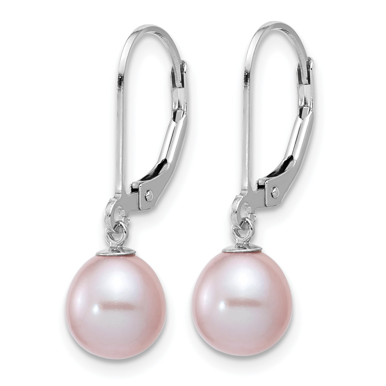Sterling Silver Rhodium-plated 7-8mm Purple Teardrop Freshwater Cultured Pearl Leverback Dangle Earrings