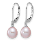Sterling Silver Rhodium-plated 7-8mm Purple Teardrop Freshwater Cultured Pearl Leverback Dangle Earrings