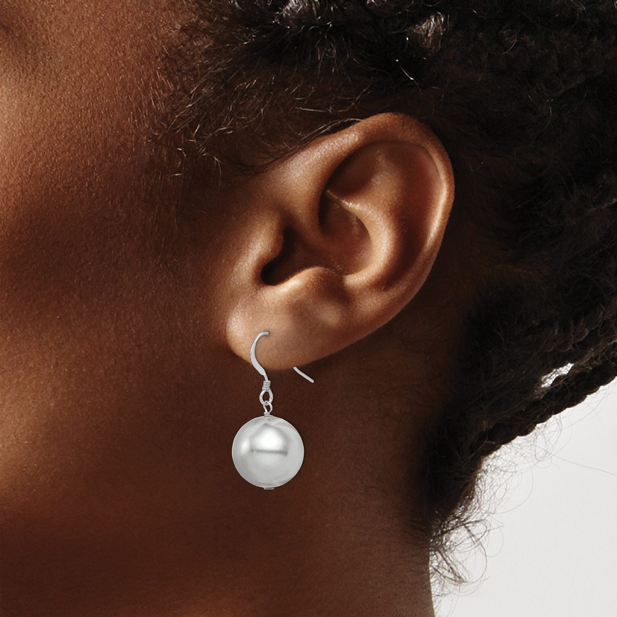 Grey Shell Pearl Dangle Earrings in Sterling Silver, 14-15mm - Sophia Jewelers