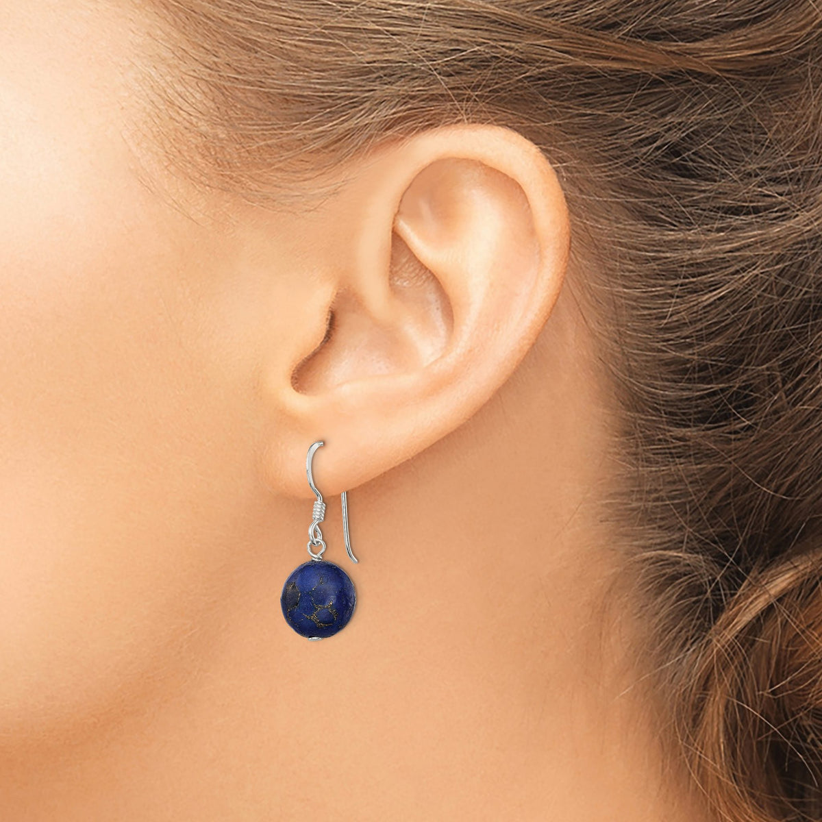 Round Reconstructed Lapis Dangle Earrings in Sterling Silver, 13mm - Sophia Jewelers