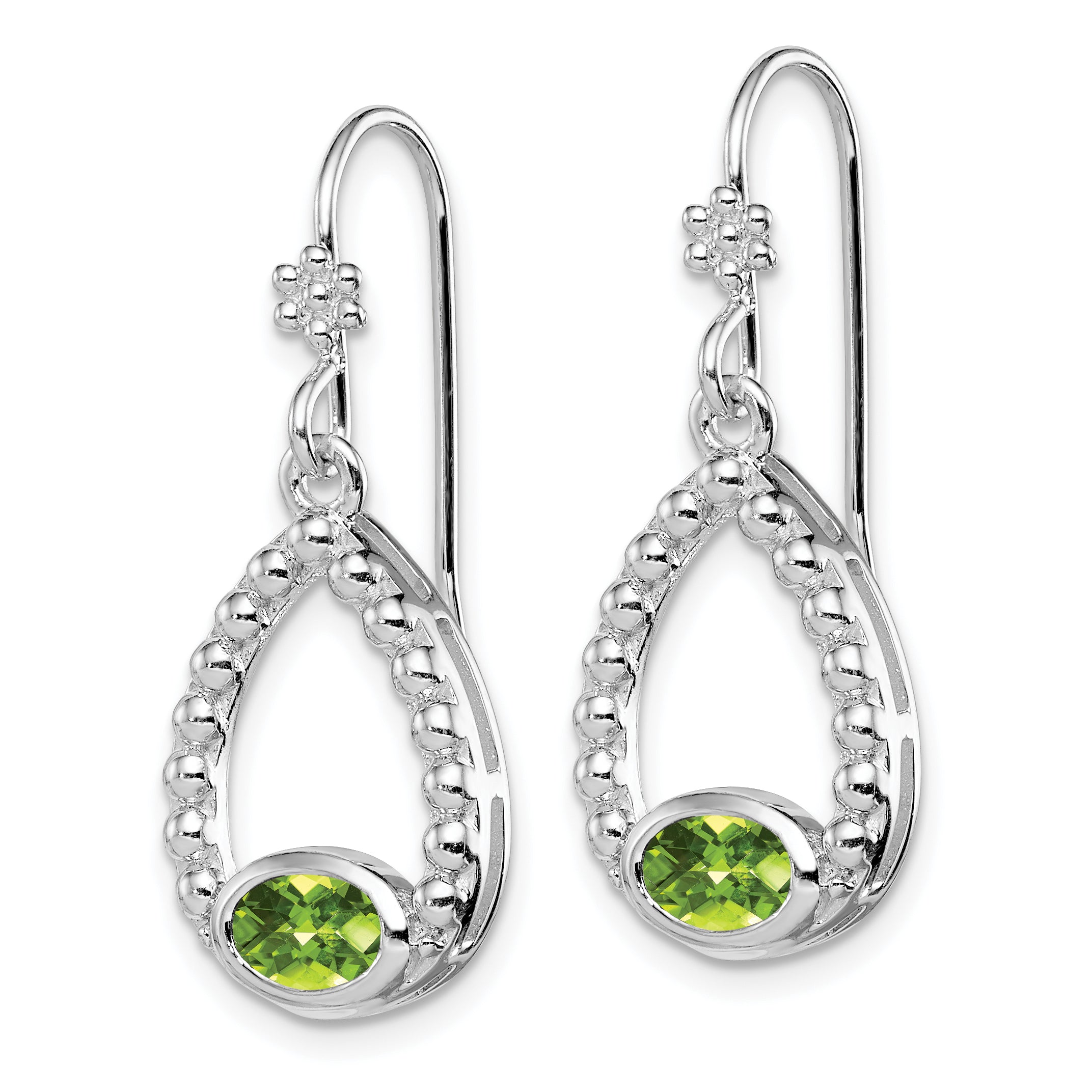 Sterling Silver Rhodium-plated Peridot Shepherd Hook Dangle Earrings Secondary image