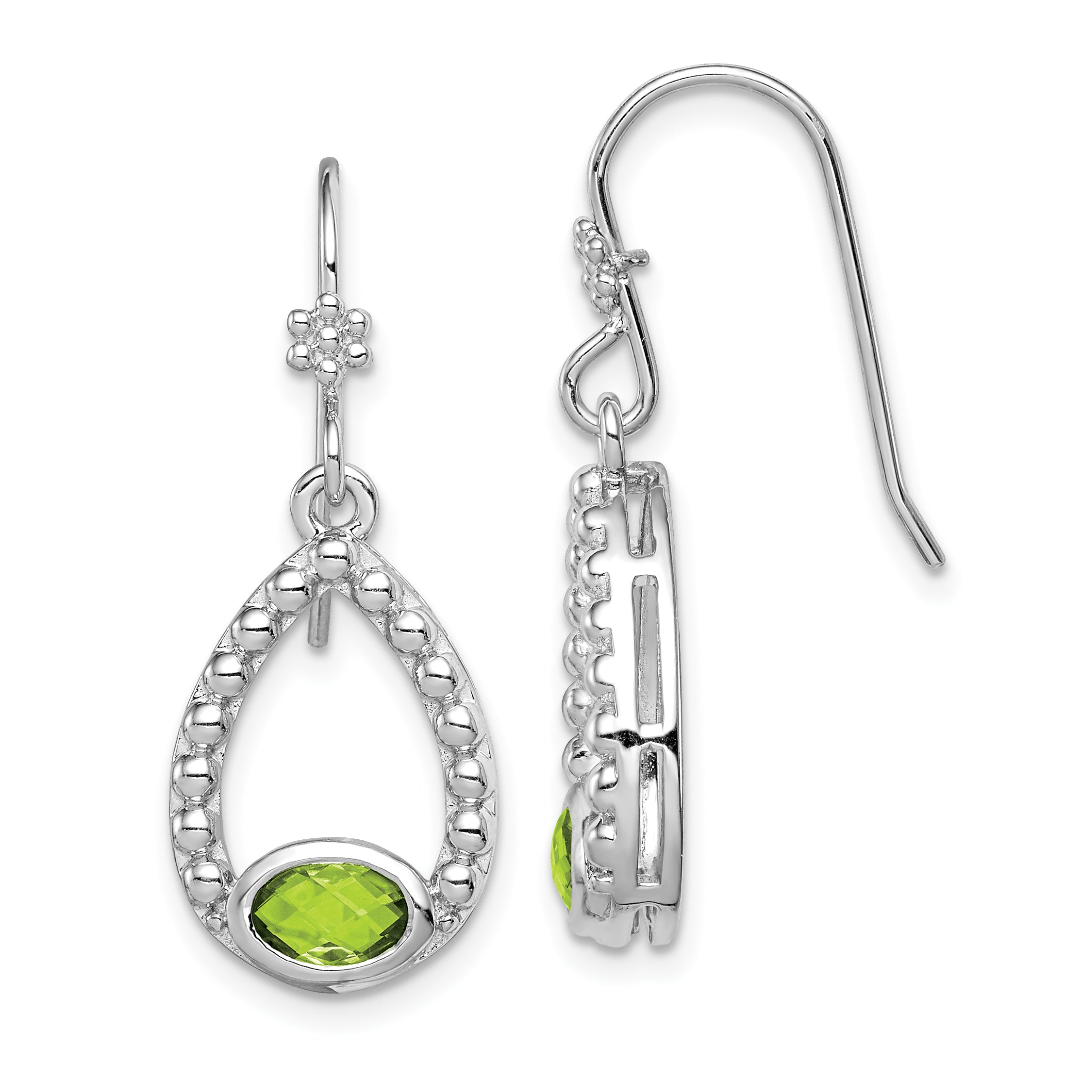 Sterling Silver Rhodium-plated Peridot Shepherd Hook Dangle Earrings Main image