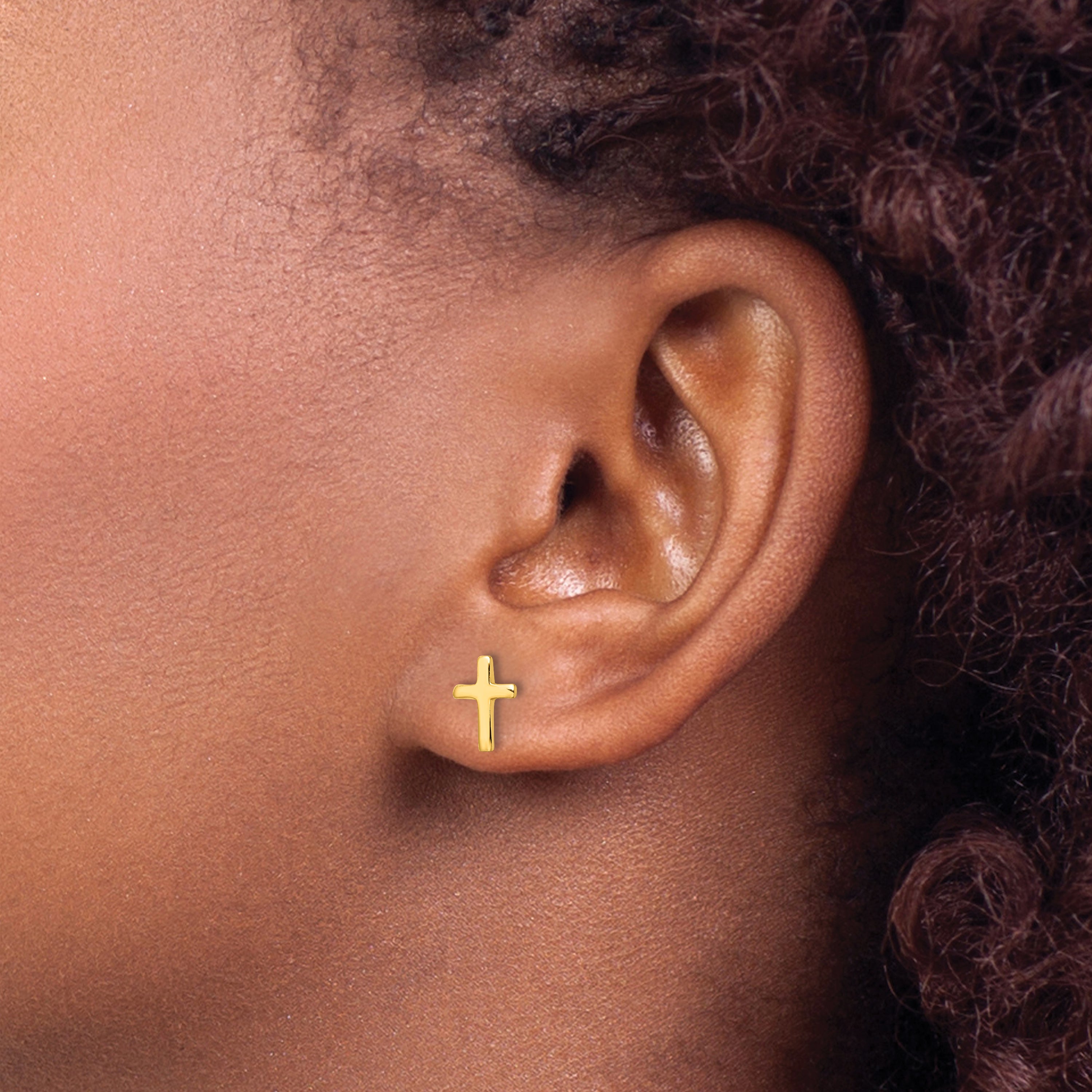 Sterling Silver Gold-tone Polished Latin Cross Post Earrings