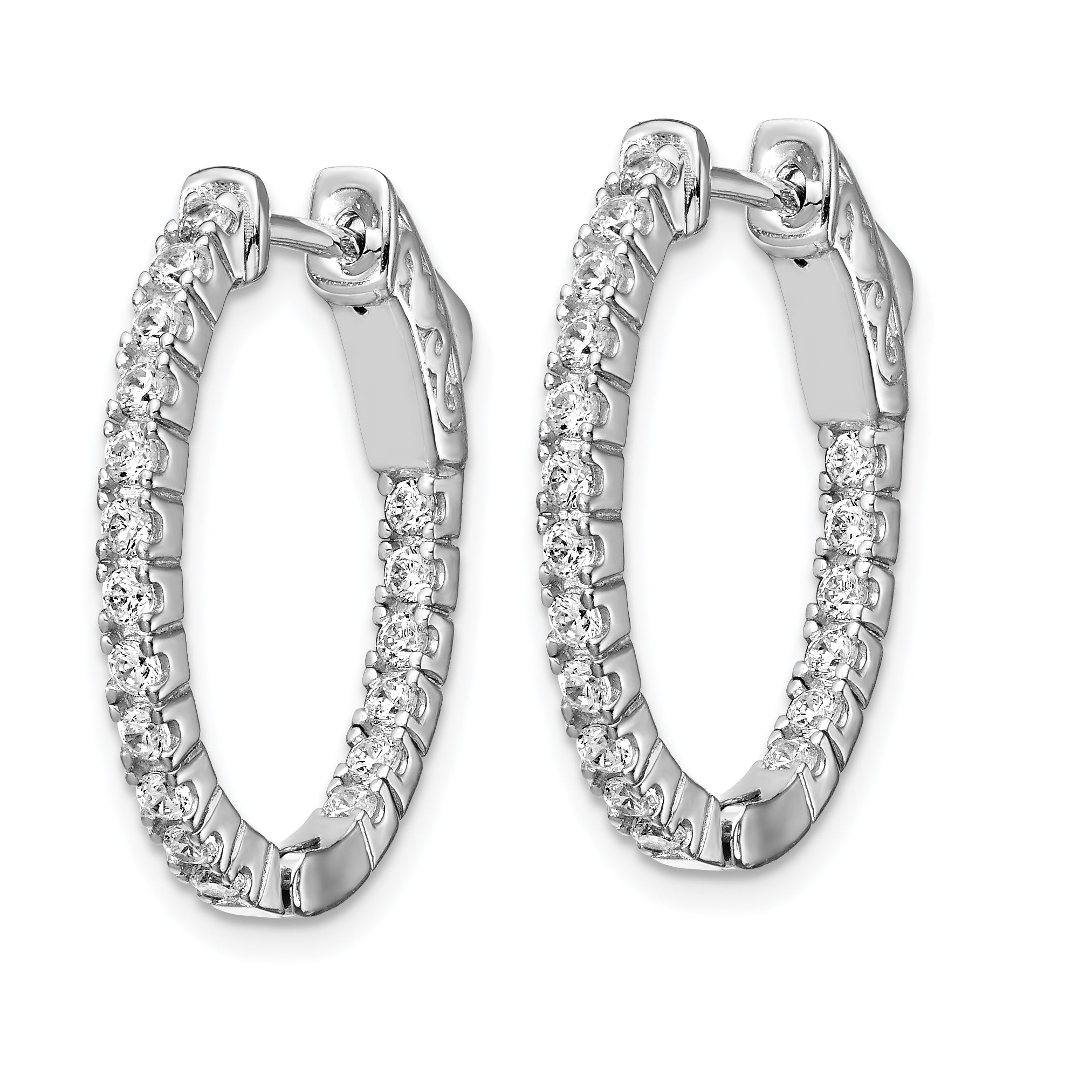Sterling Shimmer Sterling Silver Rhodium-plated 36 Stone 1.7mm CZ In and Out Oval Hinged Hoop Earrings Secondary image