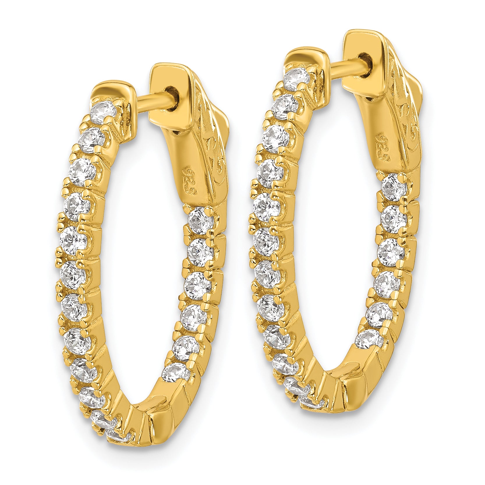 Sterling Shimmer Sterling Silver Gold-tone Flash Gold-plated 1.7mm CZ 36 Stone Oval In and Out Hinged Hoop Earrings Secondary image