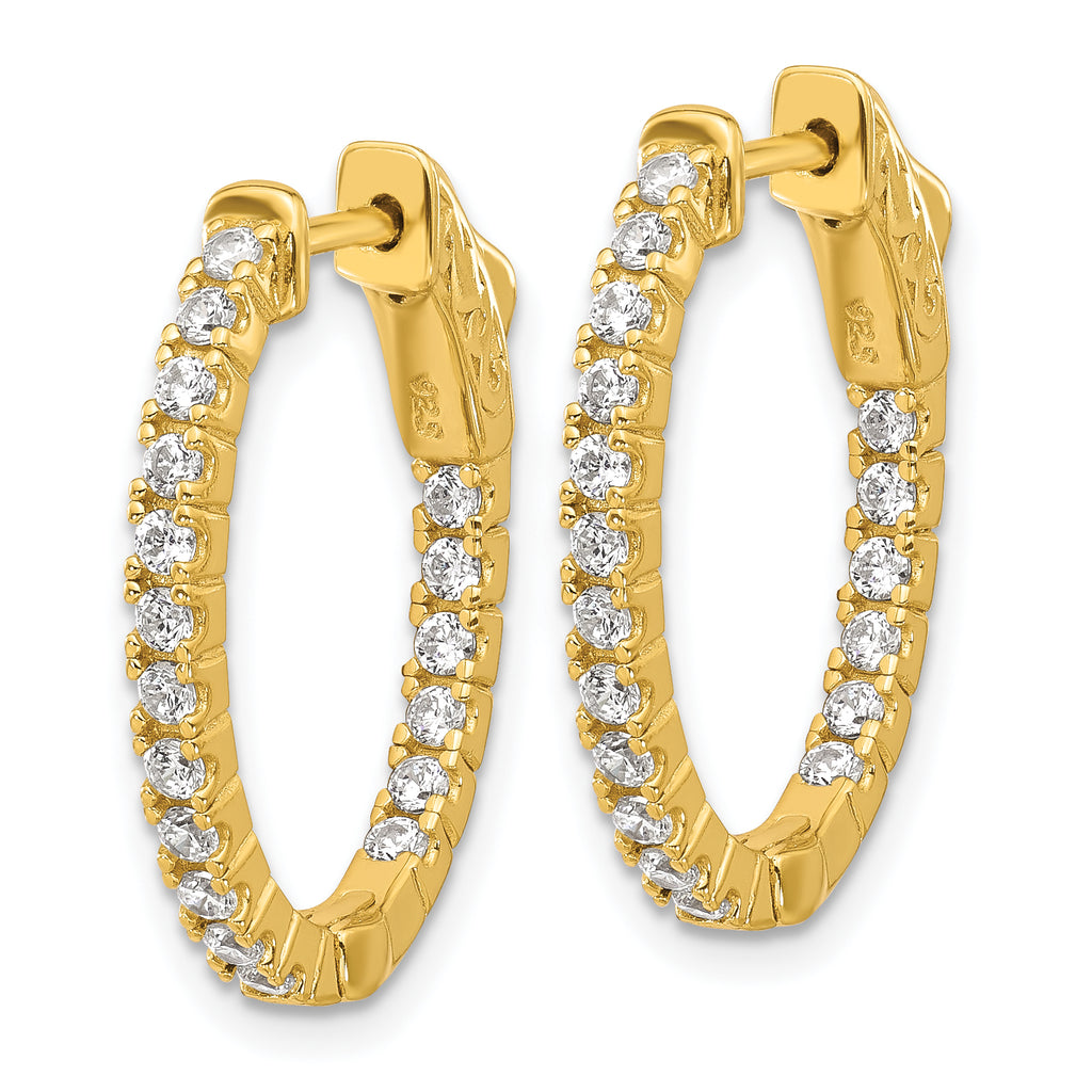 Sterling Shimmer Sterling Silver Gold-tone Flash Gold-plated 1.7mm CZ 36 Stone Oval In and Out Hinged Hoop Earrings
