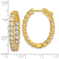 Sterling Shimmer Sterling Silver Gold-tone Flash Gold-plated 3mm CZ 32 Stone Oval In and Out Hinged Hoop Earrings