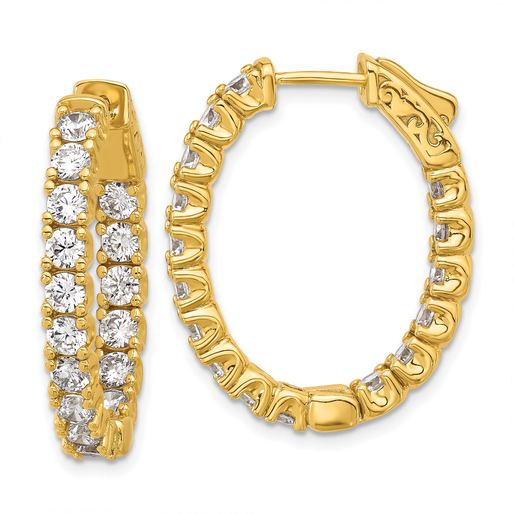 Sterling Shimmer Sterling Silver Gold-tone Flash Gold-plated 3mm CZ 32 Stone Oval In and Out Hinged Hoop Earrings