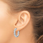 20-Stone Round Cubic Zirconia Out Hoop Earrings in Sterling Silver, 23mm Hinged - Sophia Jewelers