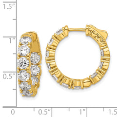 Sterling Shimmer Sterling Silver Gold-tone Flash Gold-plated 4.25mm CZ 20 Stone In and Out Hinged Hoop Earrings
