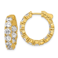 Sterling Shimmer Sterling Silver Gold-tone Flash Gold-plated 4.25mm CZ 20 Stone In and Out Hinged Hoop Earrings