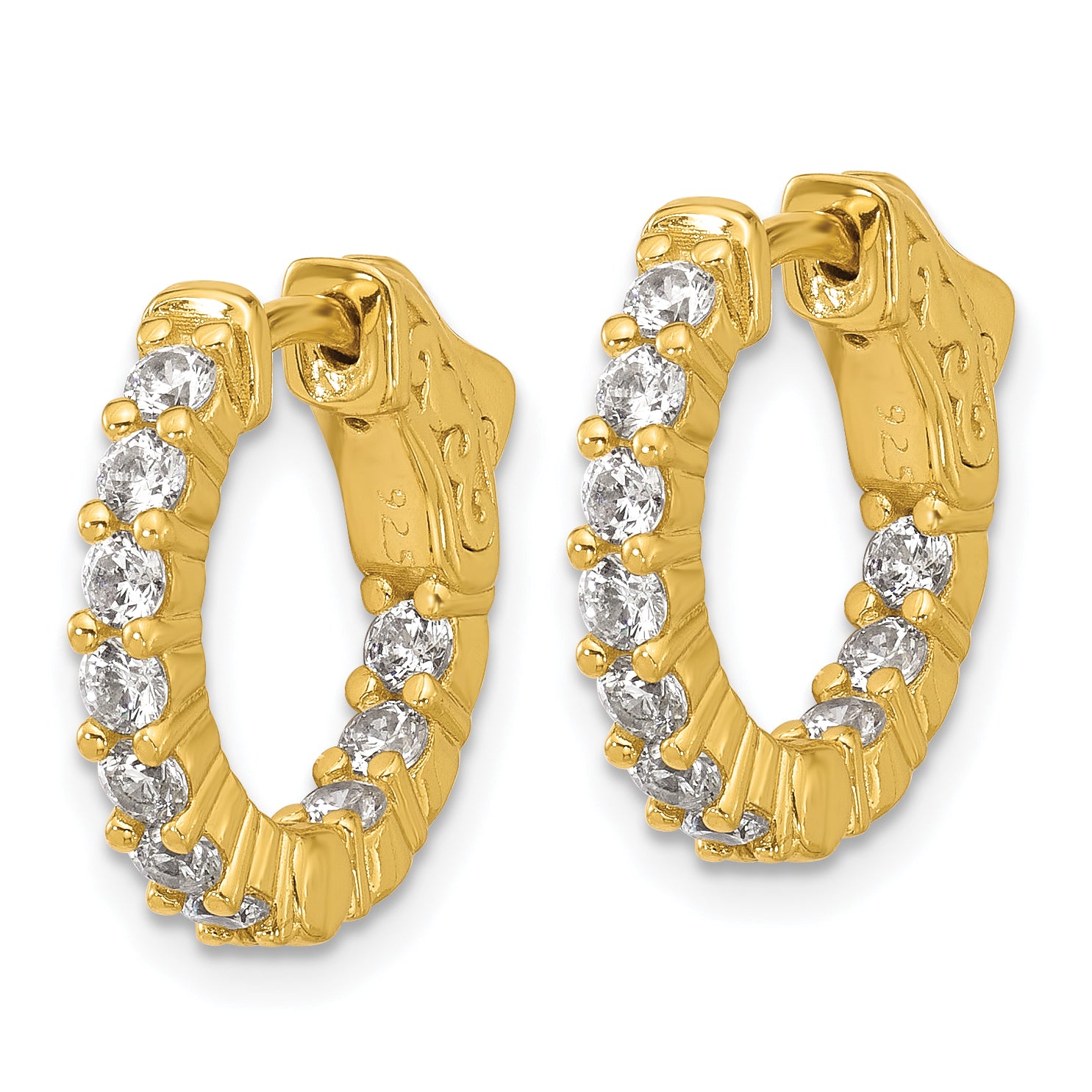 Sterling Shimmer Sterling Silver Gold-tone Flash Gold-plated 2.3mm CZ 20 Stone In and Out Hinged Hoop Earrings Secondary image