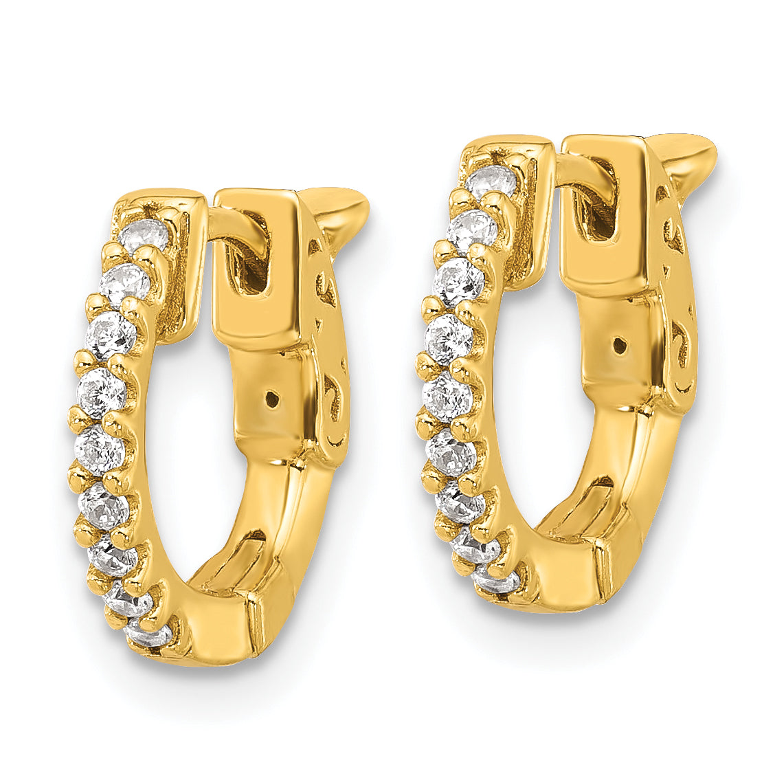 Sterling Shimmer Sterling Silver Gold-tone Flash Gold-plated 1.3mm CZ 18 Stone Hinged Hoop Earrings Secondary image