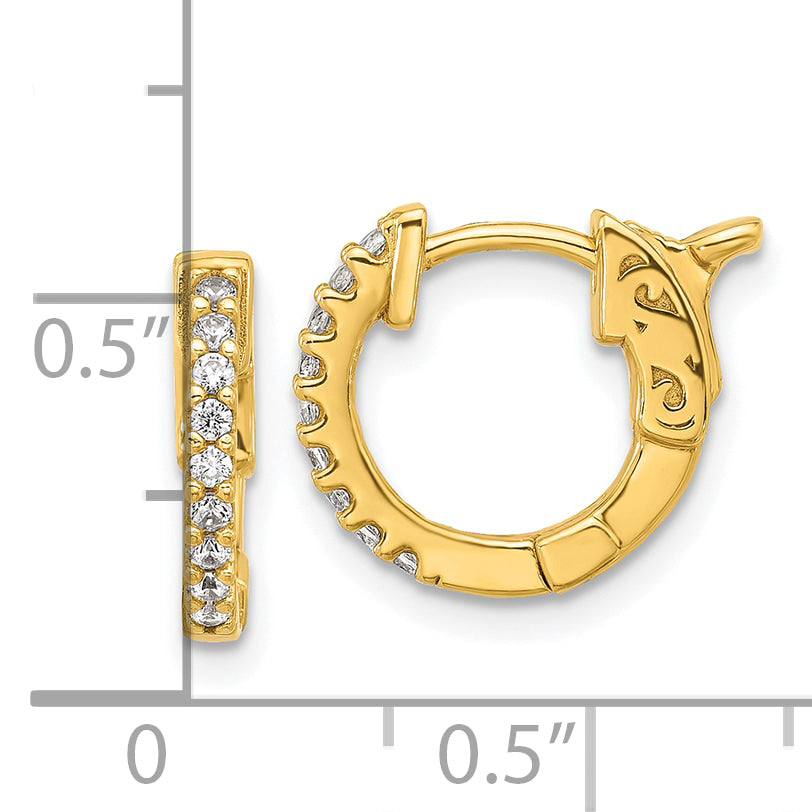 Sterling Shimmer Sterling Silver Gold-tone Flash Gold-plated 1.3mm CZ 18 Stone Hinged Hoop Earrings